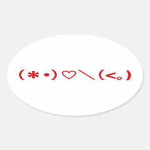 Sticker Ovale Émoticônes Heureuses Saintes-Valentin / Japonais