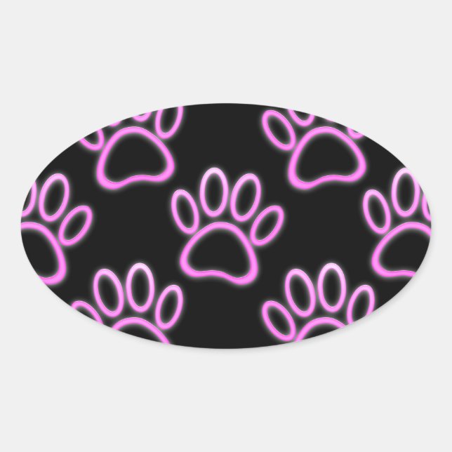 Sticker Ovale Empreinte de patte de chien de Néon rose (Devant)