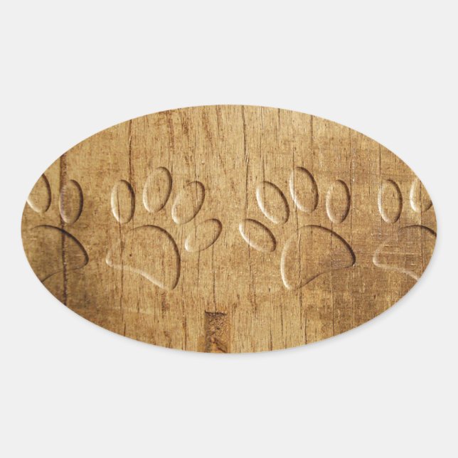 Sticker Ovale Empreinte de patte de chien en bois sculpté (Devant)