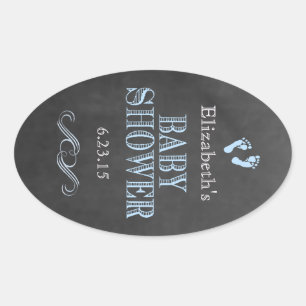 Sticker Ovale Empreintes baby shower Invité Favoriser Bleu