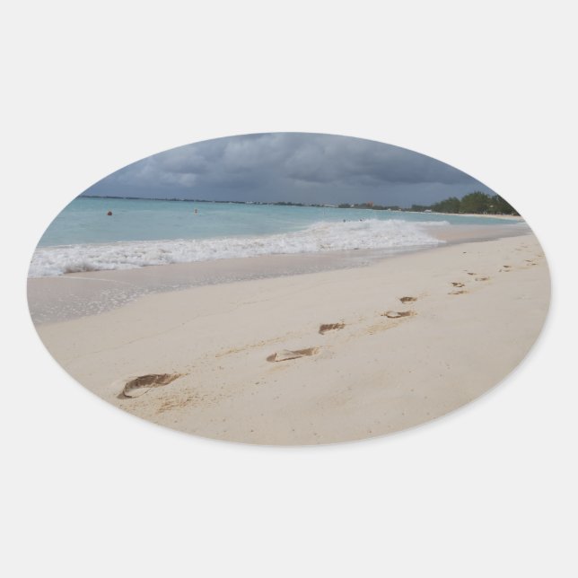 Sticker Ovale Empreintes sur Sand Beach (Devant)