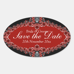 Sticker Ovale Enregistrer le Mariage de dentelle numérique Date