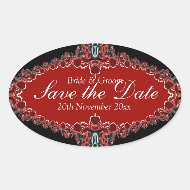 Sticker Ovale Enregistrer le Mariage de dentelle numérique Date  (Devant)