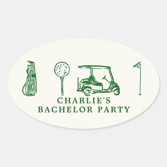 Sticker Ovale enterrement de vie de garçon au golf (Devant)