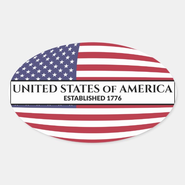 Sticker Ovale États-Unis d'Amérique établi 1776 États-Unis Drape (Devant)