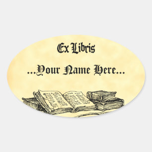 Sticker Ovale Ex Libris Livres Vintages Plaque personnalisée