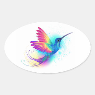 Sticker Ovale Exotic Rainbow Hummingbird