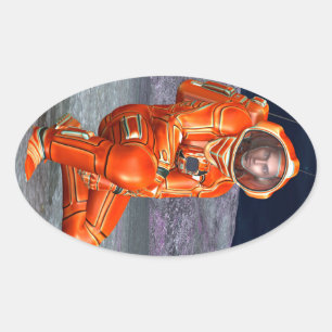 Sticker Ovale Explorateur de Mars Astronaute Planète Alien Art S
