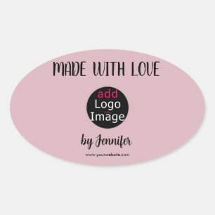 Sticker Ovale Fabriqué Avec Amour Professionnel Dusty Rose Rose