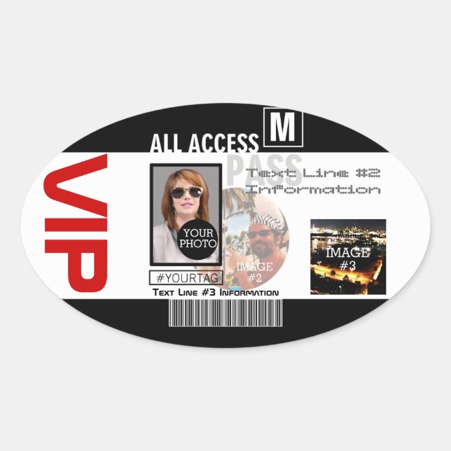 Sticker Ovale Faites votre propre VIP Pass 8 façons de personnal (Devant)