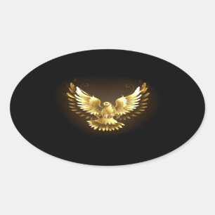 Sticker Ovale Faux Gold Foil Peace Dove en noir