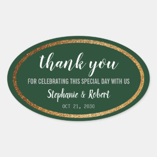Sticker Ovale Faux Gold Green Moderne Mariage élégant