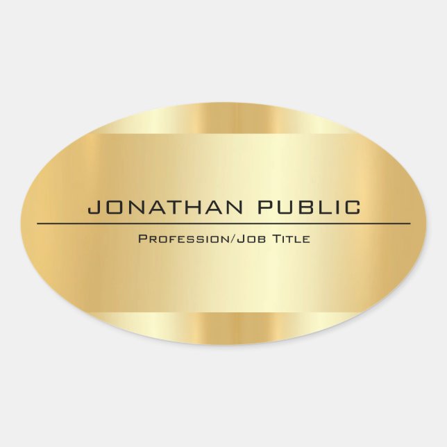 Sticker Ovale Faux Gold Metallic Look Moderne Élégant Simple (Devant)