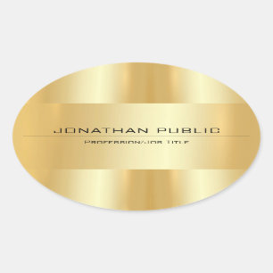 Sticker Ovale Faux Gold Metallic Look Moderne Élégant Simple