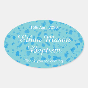 Sticker Ovale Faveur de baptême Baby Blue Confetti