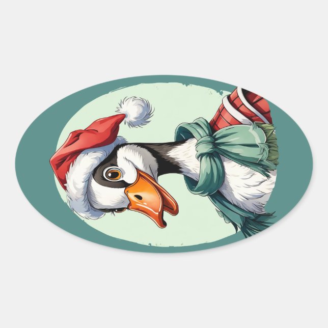 Sticker Ovale Favoris de Noël animal amusant - Oie 3 (Devant)
