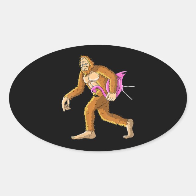 Sticker Ovale Femme Bigfoot Avec Flamant rose Animal Costume Cad (Devant)