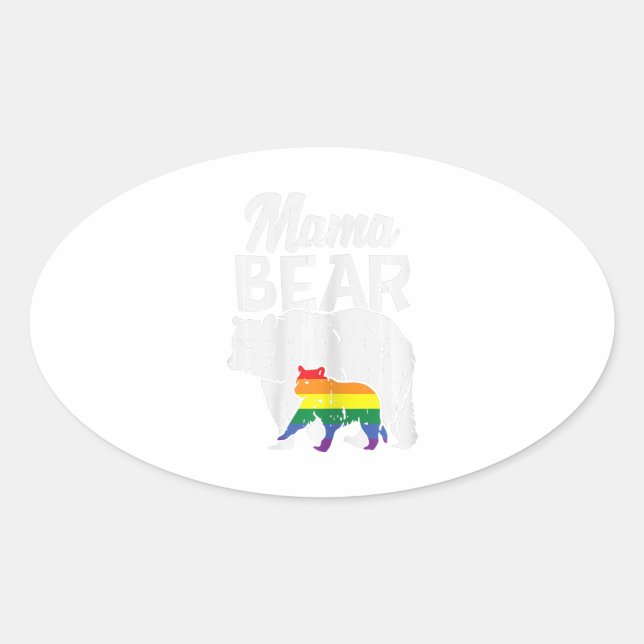 Sticker Ovale Femmes Mama Bear Rainbow Pride Gay Drapeau Lgbt (Devant)