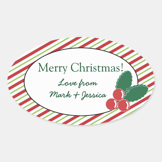 Sticker Ovale Festive Stripes et Holly (Devant)