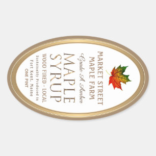 Sticker Ovale Feuille d'érable couleur or sirop d'érable métalli