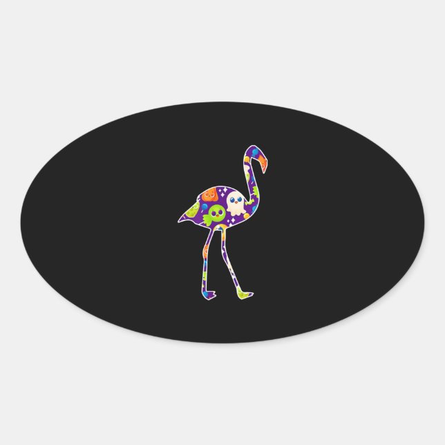 Sticker Ovale Flamant rose de costumes d'Halloween Ghost Candy (Devant)