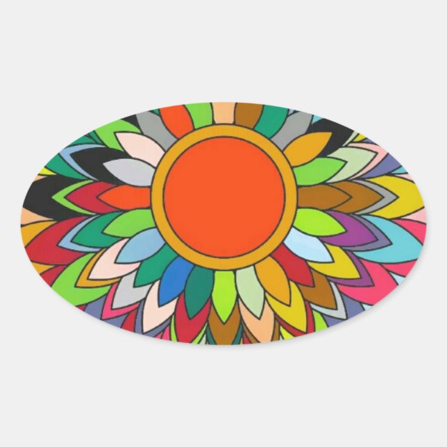 Sticker Ovale fleur colorée mandala yaei design (Devant)