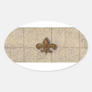 Sticker Ovale Fleur de Lis sur la pierre