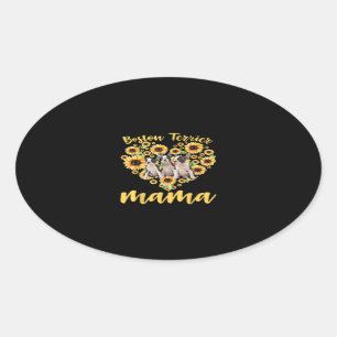 Sticker Ovale Fleur de soleil Boston Terrier Mama Amoureux des c