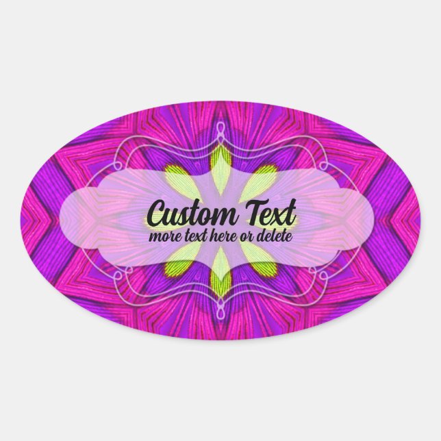 Sticker Ovale Fleur géométrique Gras Vibrant rose et violet (Devant)