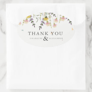 Sticker Ovale Fleur sauvage Meadow Mariage Merci Favoriser