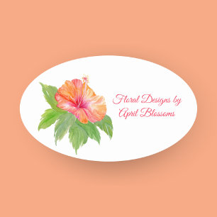 Sticker Ovale Fleuriste à l'Hibiscus Aquarelle