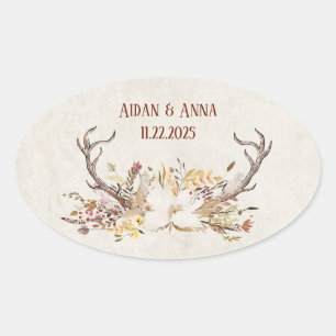 Sticker Ovale Fleurs de cerfs et de mariage