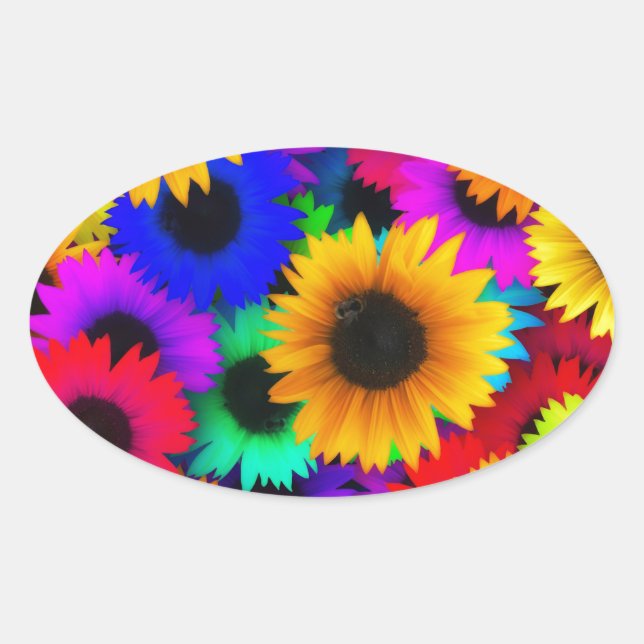Sticker Ovale Fleurs de soleil Neon (Devant)