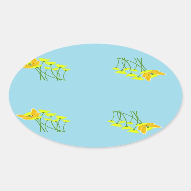 Sticker Ovale Fleurs jaunes sur bleu (Devant)