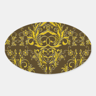 Sticker Ovale Fleurs sauvages Damask, Métal Embossé en Brown & O