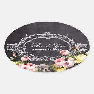 Sticker Ovale fleurs vintages rustiques Chalkboard merci