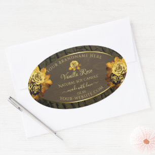 Sticker Ovale Floral Arbre Brown Arbre Noir Grains Produits Étiq