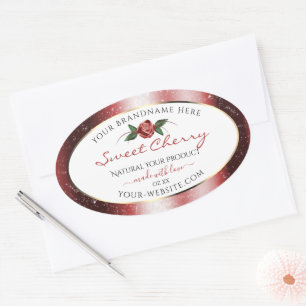 Sticker Ovale Floral Blanc et rouge Parties scintillant douce Ét