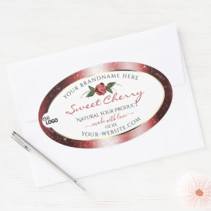 Sticker Ovale Floral Blanc Rouge Parties scintillant molle Logo