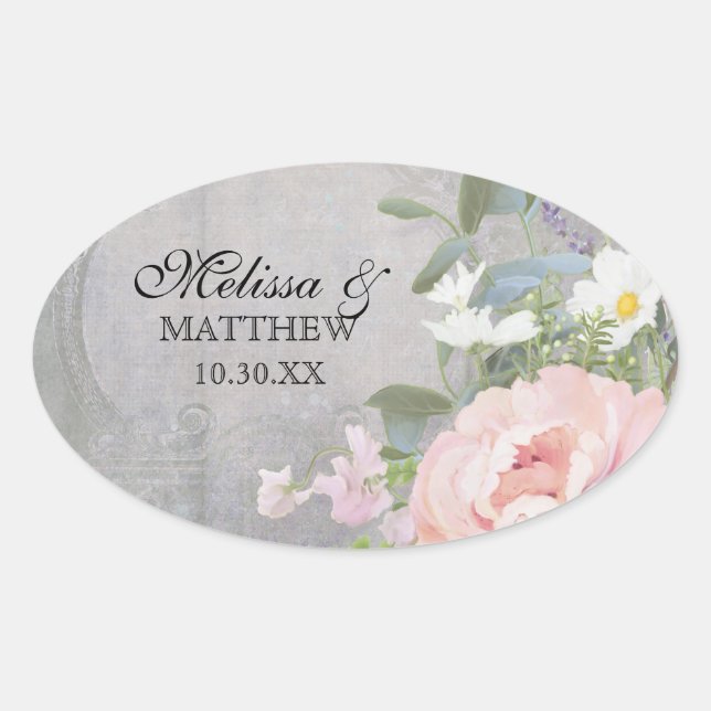 Sticker Ovale Floral rustique (Devant)