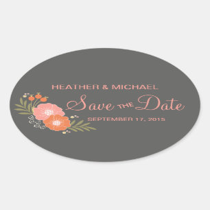 Sticker Ovale Floral rustique Enregistrer la date