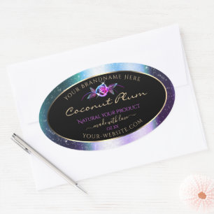 Sticker Ovale Floral Turquoise Parties scintillant violet noir É