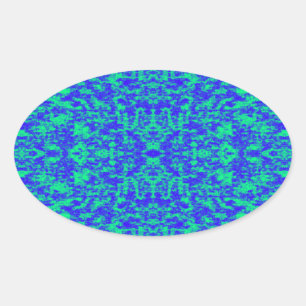 Sticker Ovale Fractage Abstrait En Bleu Et Vert