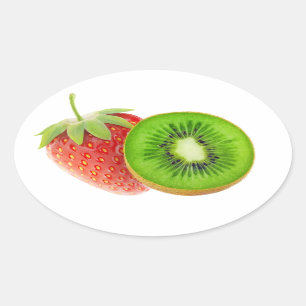Sticker Ovale Fraise et kiwi