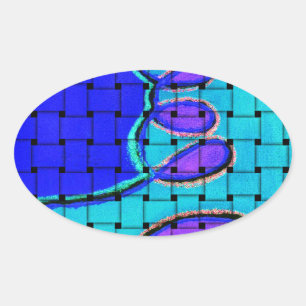 Sticker Ovale Français Bleu Africain Tissé Abstrait violet forme