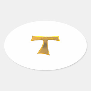 Sticker Ovale Franciscain Tau Cross Pax Et Bonum Gold Metallic