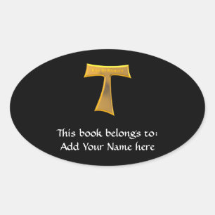 Sticker Ovale Franciscain Tau Cross Pax Et Bonum Gold Metallic