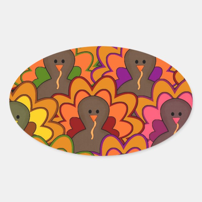 Sticker Ovale Fun Colorful Thanksgiving (Devant)