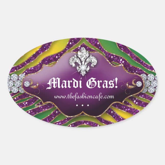 Sticker Ovale Fun Zebra Fleur de lis Mardi Gras (Devant)