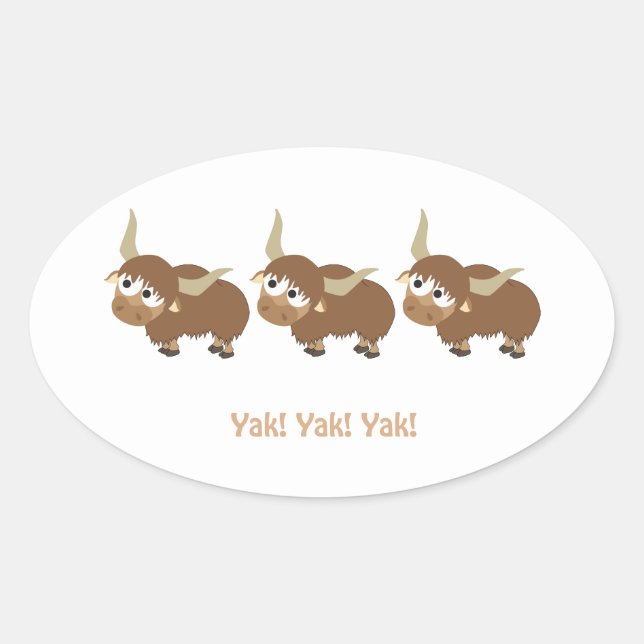 Sticker Ovale Funny Yak Yak Yak Pun mignon Caricature Yaks (Devant)